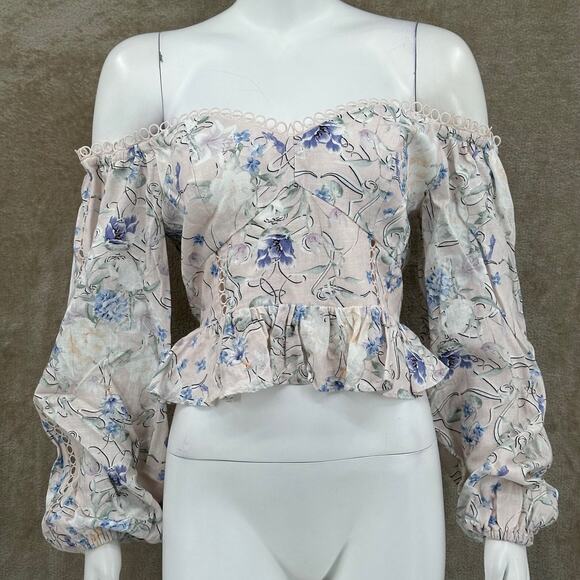 Express Top Womens Medium Pink Floral Crop Peplum Coquette Feminine Romantic - Picture 1 of 12